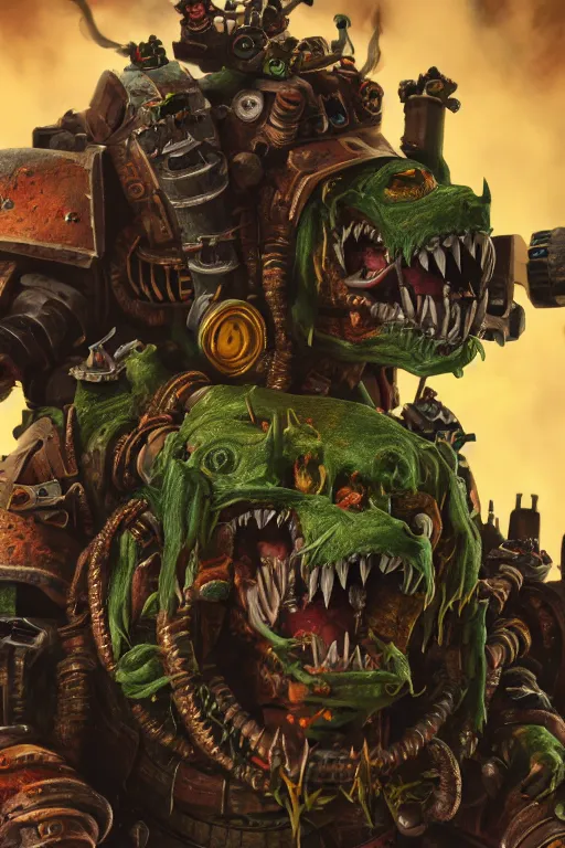 Prompt: a portrait of ork boyz, warhammer 4 0 k setting, dynamic pose, close - up, intricate details, intricately detailed clothing, intricate textures, warm lighting, vivid colors, smoke and mist, realistic octane render, hyper realistic render, volumetric shading, depth of field, raytracing, 8 k,