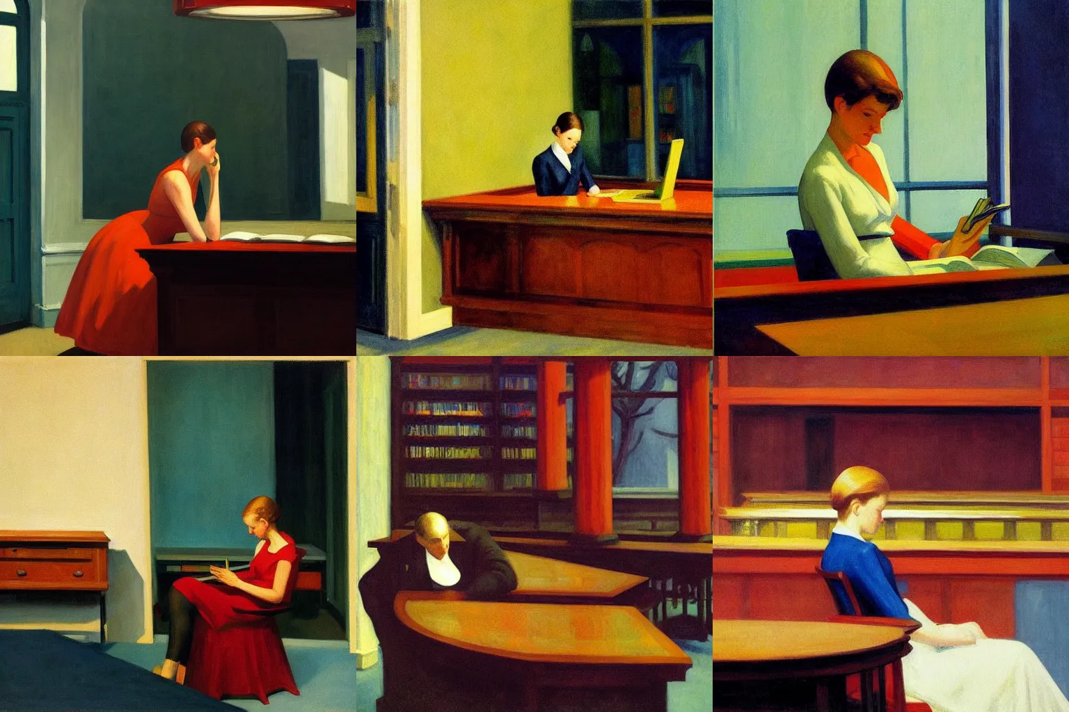 Prompt: The Librarian, painting by Edward Hopper