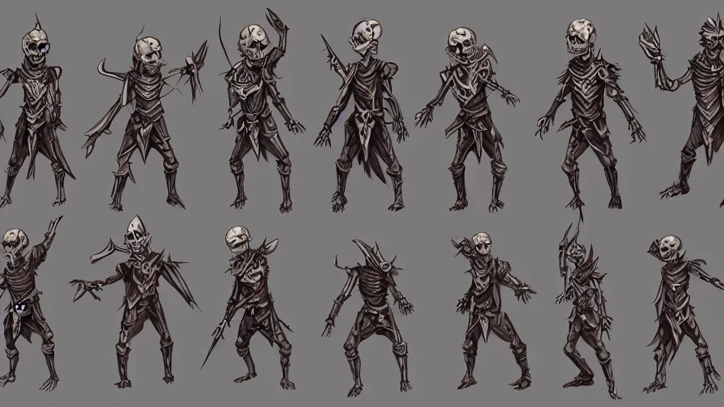 Prompt: a fantasy ninja skeleton warrior character design sheet, trending on artstation