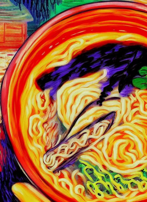 Image similar to naruto eating ramen, very anime, trending artwork, 4 k, anime painter studio, an impressionist style by claude monet