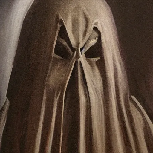 Prompt: a portrait of Nazgul from LOTR, long dark shadowy robes covering face, oil painting, high detail