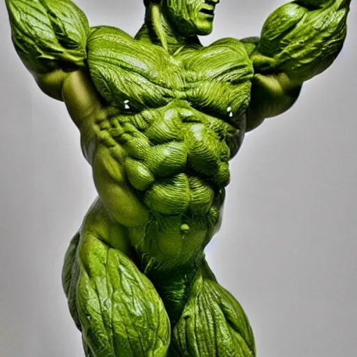 Image similar to sculpture of a bodybuilder made entirely from fresh broccoli by antoni gaudi