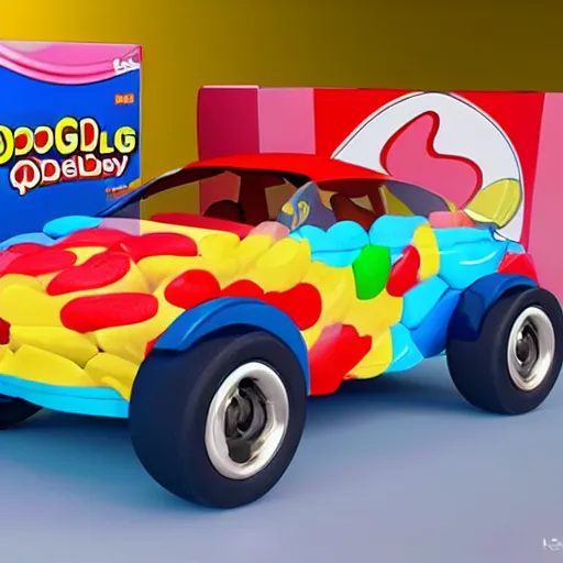 Image similar to Kelloggs fruity pebbles concept car, unreal engine 5 render