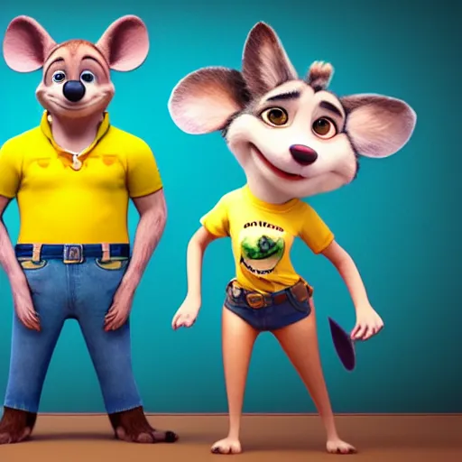 Image similar to 3 d render, portrait, upper body shot, mid shot, anthropomorphic mouse, female, wearing denim short shorts and a off yellow tank top shirt, solo, in the style of zootopia