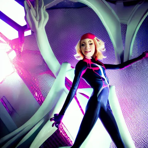 Prompt: Spider Gwen photoshoot