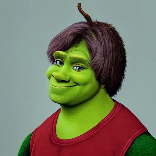 Prompt: Shrek the Third, portrait, crisp face, artwork by Georges de La Tour