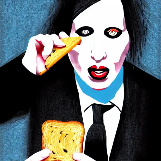 Prompt: digital painting of marilyn manson eating toast