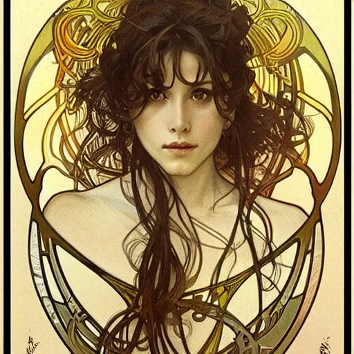 Image similar to amazing lifelike award winning pencil illustration of alphonse mucha trending on art station artgerm greg rutkowski alphonse mucha cinematic