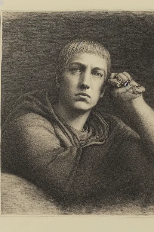 Image similar to portrait of eminem, Gustave Dore lithography