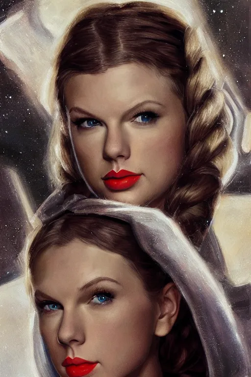 Image similar to Taylor Swift as Princess Leia in Star Wars, oil on canvas, intricate, portrait, 8k highly professionally detailed, HDR, CGsociety