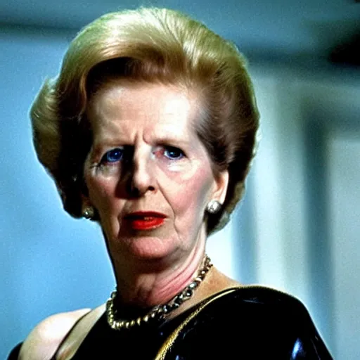 Image similar to A still of Margaret Thatcher as the Terminator in The Terminator (1984)