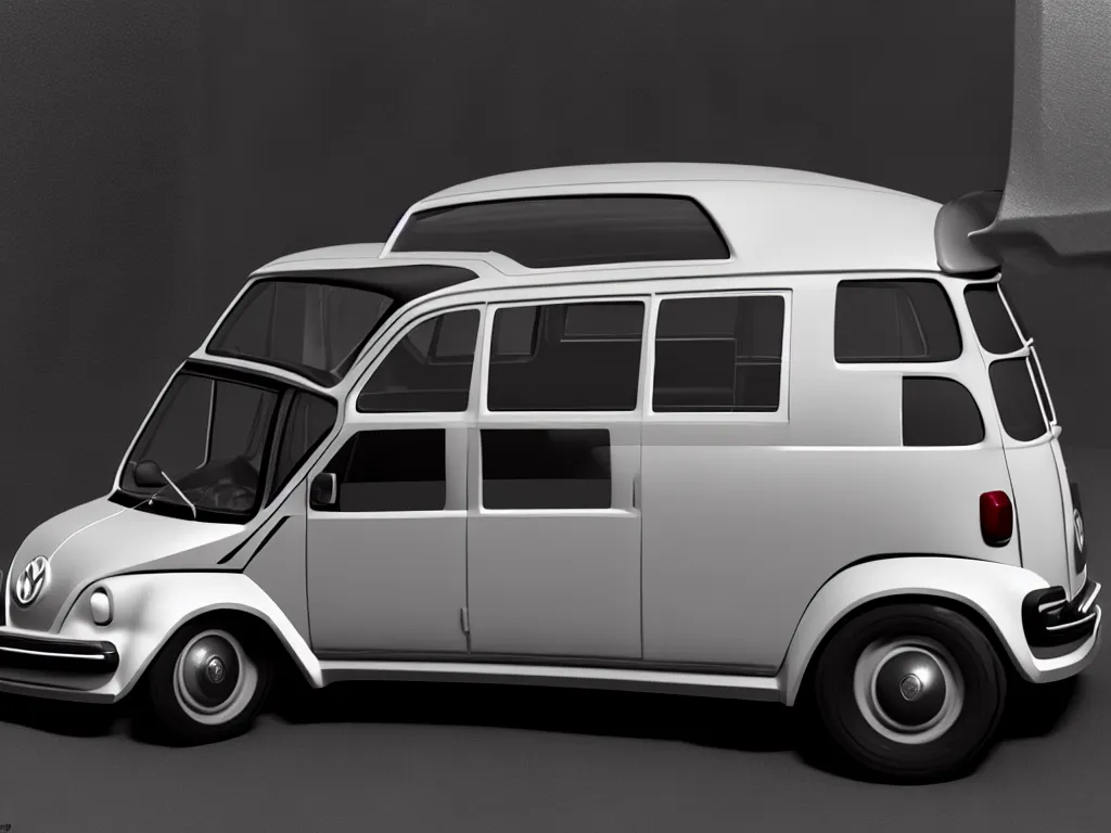 Prompt: bw 3 d render concept car of a van volkswagen and fiat 5 0 0, hyperrealism, detailed textures, photorealistic 3 d, ultra realistic, cinematic, intricate, cinematic light, unreal engine 8 k, octane render, unreal engine by david kostic and stanley lau and artgerm and philippe stark