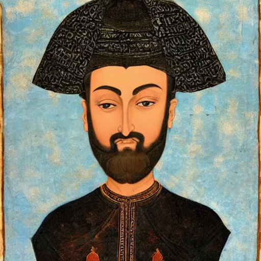 Image similar to emperor and muad'dib paul atreides, pensive, bright blue eyes, mughal painting style, abd al - samad, mir sayyid ali, farrukh beg, basawan.