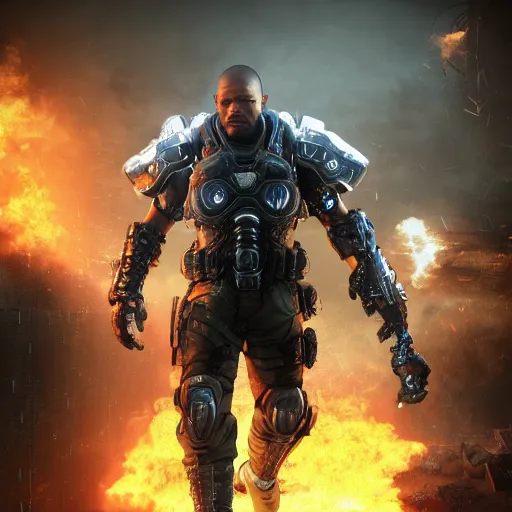 Image similar to laurence fishburne in gears of war destiny 2 overwatch witcher 3 god of war tomb raider cyberpunk 2 0 7 7 doom, highly detailed, extremely high quality, hd, 4 k, professional photographer, 4 0 mp, lifelike, top - rated, award winning, realistic, detailed lighting, detailed shadows, sharp, edited, corrected, trending