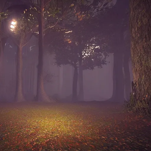 Prompt: a mystical forest by night , unreal engine 5.