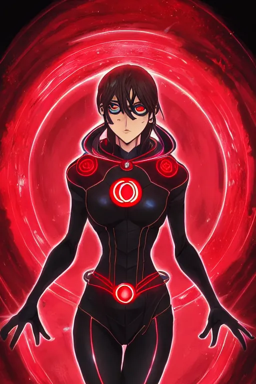 Image similar to anime key visual of a beautiful female red lantern!! intricate, red and black suit, glowing, powers, rage, anger, hate, dc comics, cinematic, stunning, highly detailed, digital painting, artstation, smooth, hard focus, illustration, art by artgerm and greg rutkowski and alphonse mucha