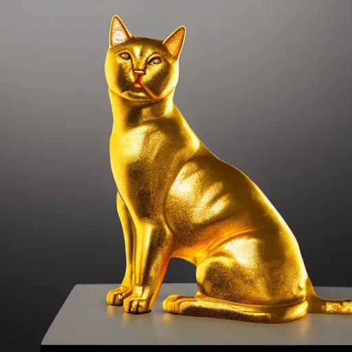 a gold statue of a cat dramatic lighting Stable Diffusion