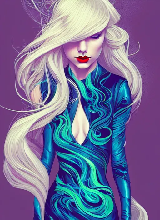 Image similar to style artgerm, joshua middleton, taylor swift with green dress, very long blue hair, swirling water swirling, symmetrical face, symmetrical eyes, steampunk cyberpunk,, cinematic lighting