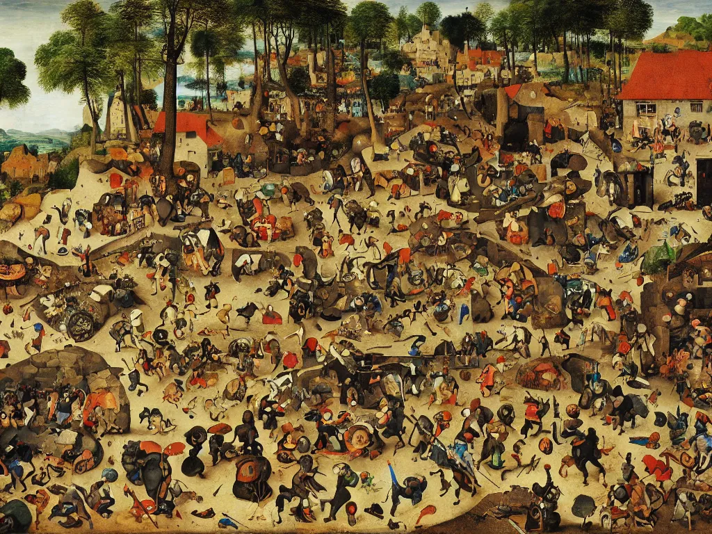 Prompt: Sega Mega Drive Genesis sidescroller game by Pieter Bruegel the Elder