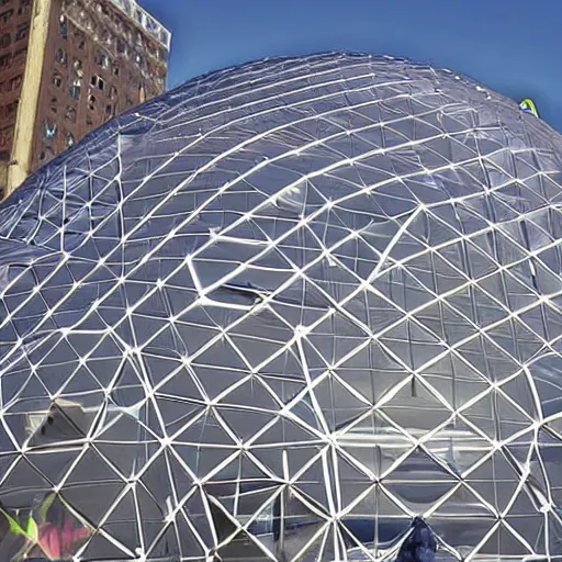 Image similar to Geodesic dome of nanobots expanding, New York City, Technological Singularity photograph