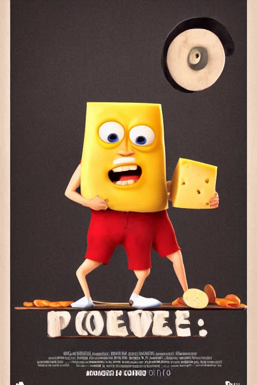 Image similar to Poster for a movie about a boy that loves to eat cheese. pixar style, 3d animation, render, zigor samaniego style