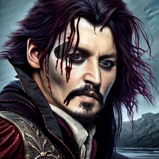 Prompt: hyperrealistic mixed media image of johnny depp as captain hook, stunning 3 d render inspired art by istvan sandorfi and greg rutkowski, perfect facial symmetry, realistic, highly detailed attributes and atmosphere, dim volumetric cinematic lighting, 8 k octane extremely hyper - detailed render, post - processing, masterpiece,