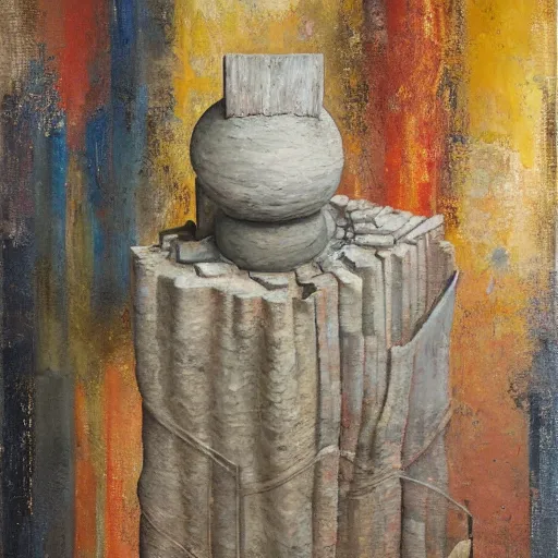 Image similar to a detailed impasto painting by shaun tan and sarah zhe of an abstract forgotten sculpture by the caretaker and ivan seal