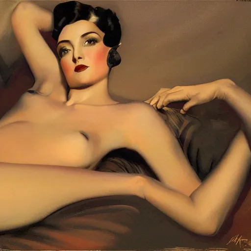 Image similar to a young person, half male and half female, rolf armstrong, reclining