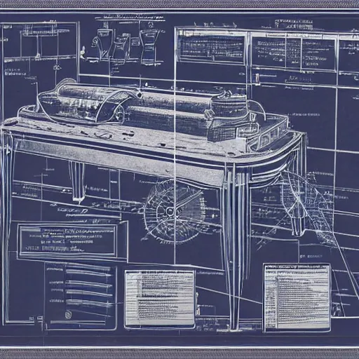 Image similar to blueprint of a time machine, detailed