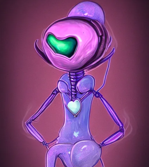 Image similar to character portrait art, ant alien with love in its heart, trending in artstation, purple color lighting