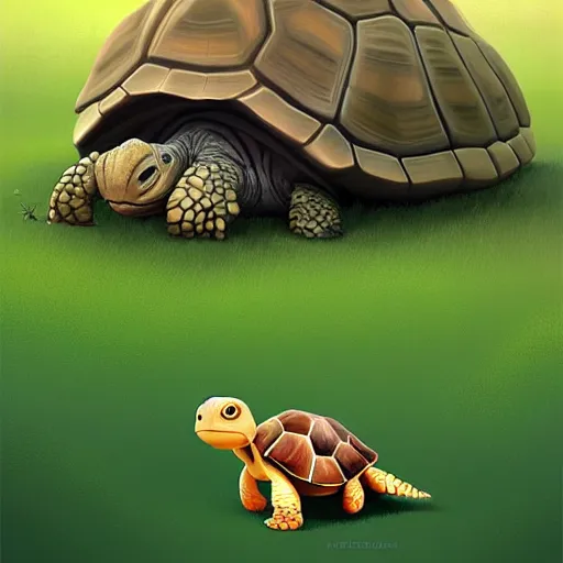 Image similar to Goro Fujita a portrait a cute tortoise walking happily through the jungle, painting by Goro Fujita, sharp focus, highly detailed, ArtStation
