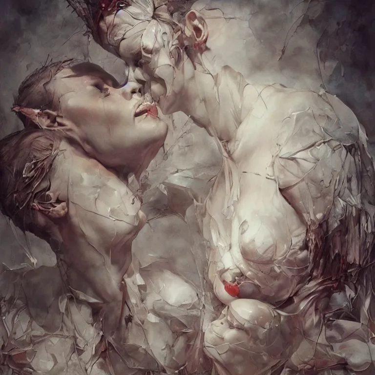 Image similar to angels kissing, 3 d render, esao andrews, jenny saville, surrealism, dark art by james jean, greg rutkowski