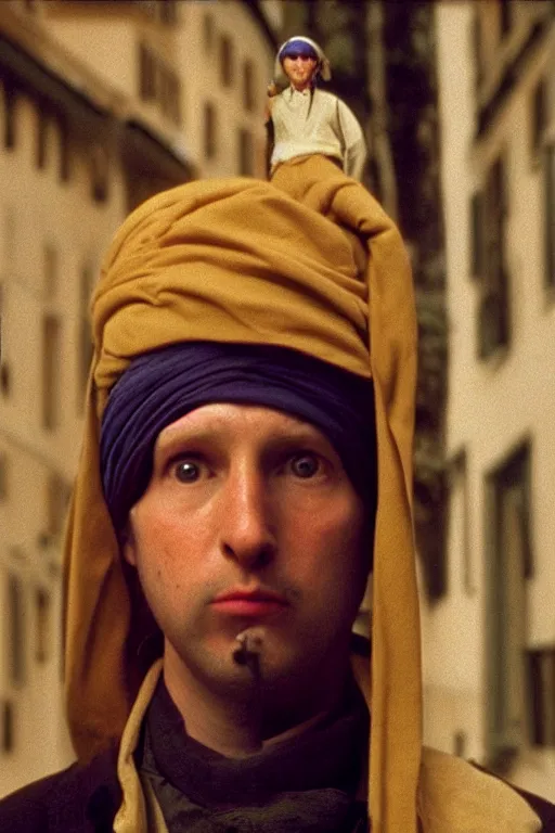 Prompt: beautiful wes anderson movie 3 5 mm film still, only one head single portrait team fortress 2 scout the girl with the pearl earring as the team fortress 2 scout team fortress 2 scout team fortress 2 scout scout team fortress 2 scout, absurdly beautiful, elegant, photographic ultrafine hyperrealistic detailed face wes anderson color, vintage, retro,