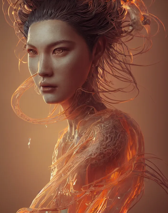 Image similar to goddess portrait. jellyfish phoenix head. intricate artwork by Tooth Wu and wlop and beeple. octane render, trending on artstation, greg rutkowski very coherent symmetrical artwork. cinematic, hyper realism, high detail, octane render, 8k