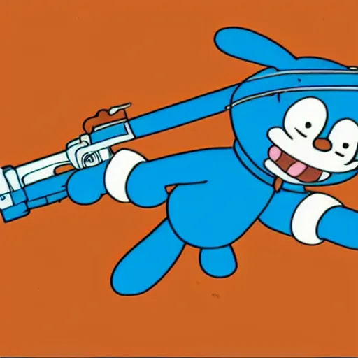 Prompt: Doraemon teaching how to disarm a gun