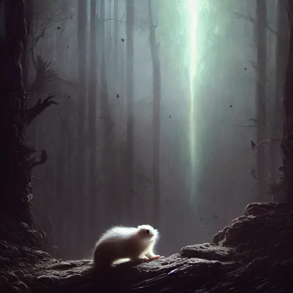 Image similar to a movie still from final fantasy live action, a ferret with personality, evocative, mystical night, sharp focus, very very very very detailed, award winning, masterpiece digital painting by greg rutkowski, alex grey, marc adamus, beautiful dramatic lighting, artstation, 4 k wallpaper, style by peter deligdisch, peterdraws