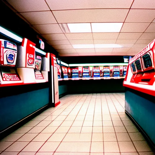 Prompt: cinestill 5 0 d photograph of the inside of an empty convenience store