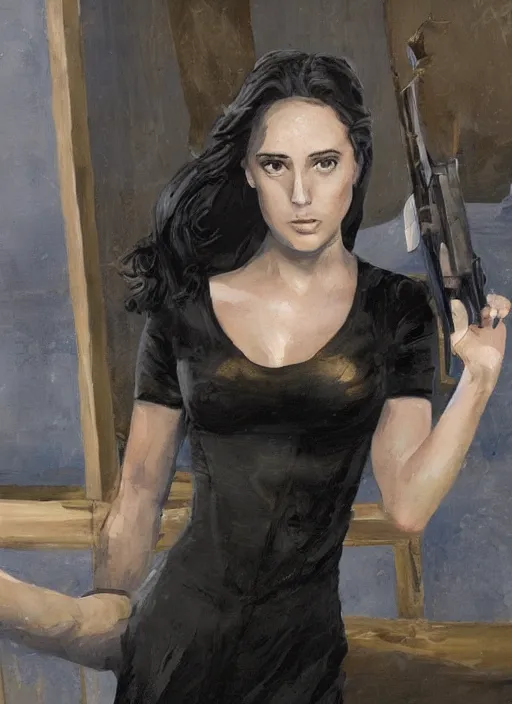 Image similar to detailed artwork by phil noto ; stylized painting of young jennifer connelly ; gal gadot ; eva green ; young jennifer connelly from the rocketeer ; brush texture ; asymmetric composition ; paint texture ; trending on artstation ; gallery painting by phil noto, comic style