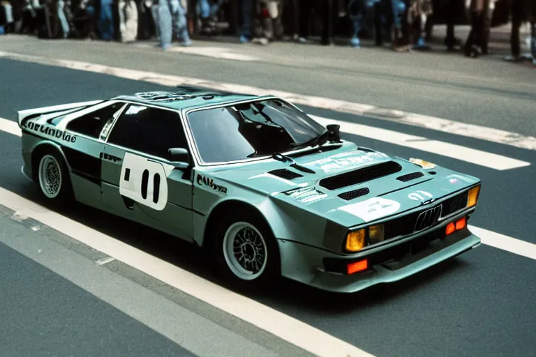 Image similar to single racecar 1 9 7 8 audi quattro, bmw m 1, movie still, vintage footage on tokyo streets, volumetric lighting, f 8 aperture, cinematic eastman 5 3 8 4 film