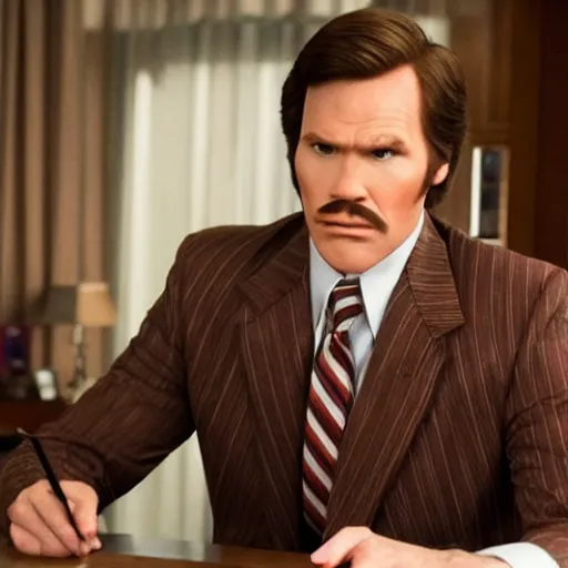 Image similar to Live Action Still of Jerma985 in Anchorman: The Legend of Ron Burgundy, real life, hyperrealistic, ultra realistic, realistic, highly detailed, epic, HD quality, 8k resolution, body and headshot, film still