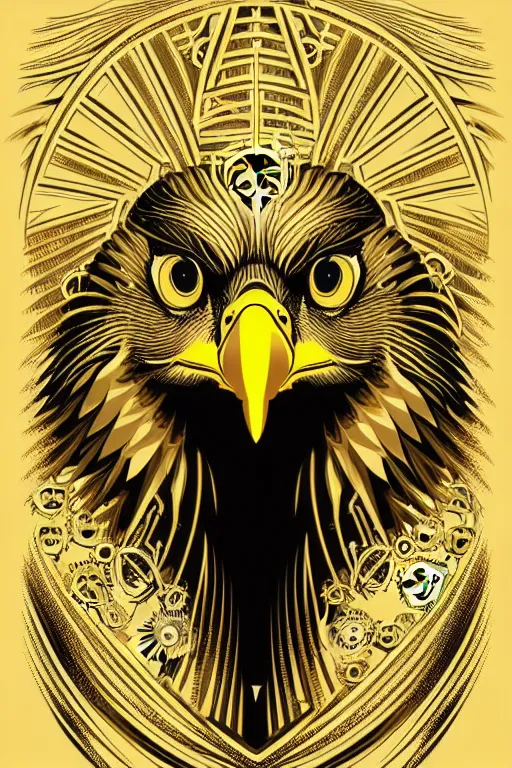 Image similar to Portrait of eagle, steampunk, gold, colorful, illustration, highly detailed, simple, smooth and clean vector curves, no jagged lines, vector art, smooth