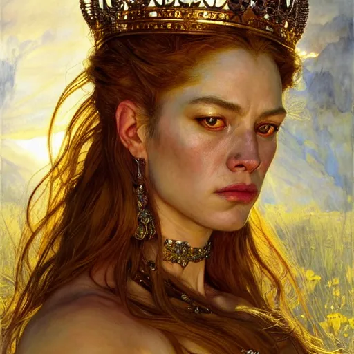 Image similar to highly detailed portrait of a majestic lioness queen in the form of a beautiful woman. d & d. art by donato giancola, eugene delacroix, ruan jia, carl larsson, geof darrow. trending on artstation, intricate details, energetic composition, golden ratio, concept art, illustration, elegant art, global illuminaition