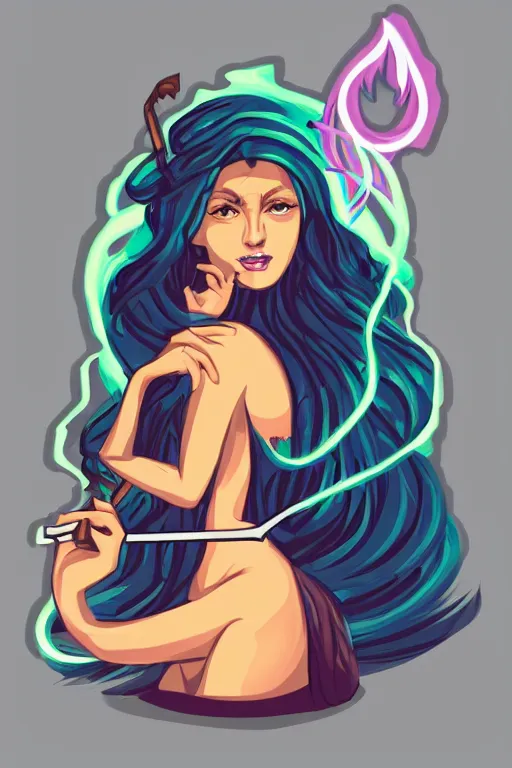 Prompt: Portrait of a siren that is a wizard casting a spell , wizard, medieval, sticker, colorful, casting epic spell, magic the gathering artwork, D&D, fantasy, artstation, heroic pose, illustration, highly detailed, simple, smooth and clean vector curves, no jagged lines, vector art, smooth
