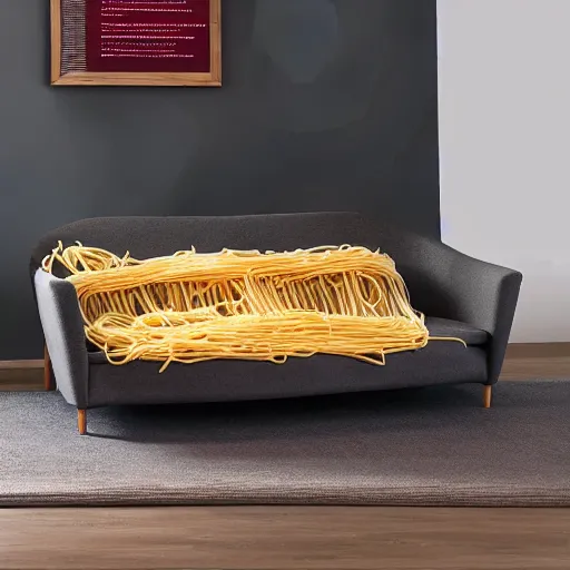 Image similar to a cooked spaghetti sofa