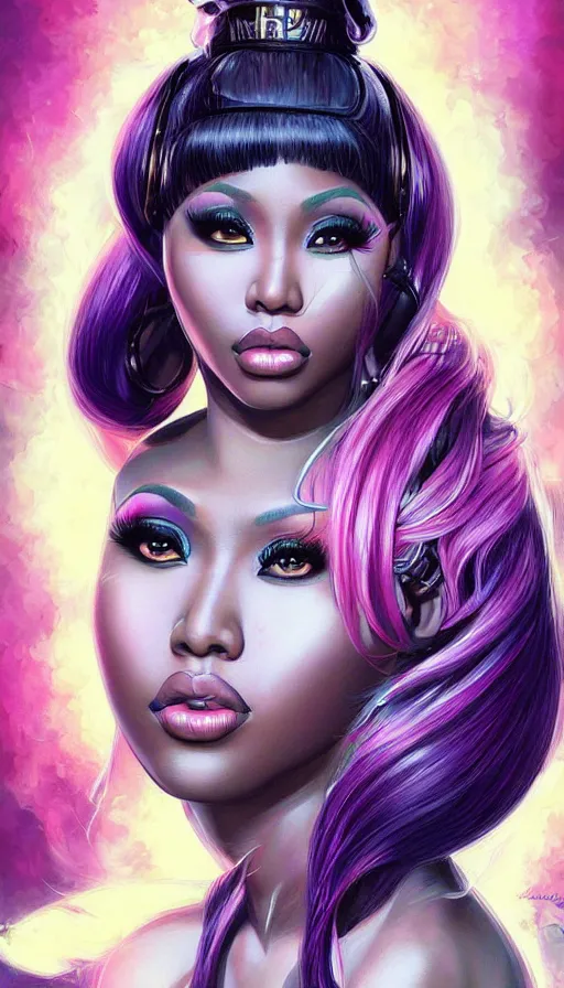 Image similar to nicki minaj | psytrance artwork, by artgerm