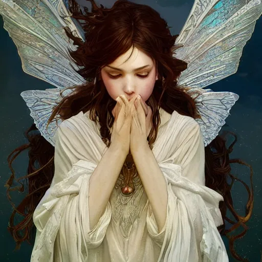 Image similar to beautiful angelic winged seductive fairy, D&D, fantasy, intricate, cinematic lighting, highly detailed, digital painting, artstation, smooth, sharp focus, illustration, art by Akihiko Yoshida, Greg Rutkowski and Alphonse Mucha, by Pixar