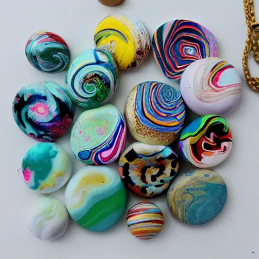 Prompt: paper marbling illegitimate plushie toy jewellery