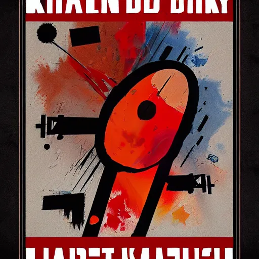 Image similar to counter strike kandinsky style poster, slogan, burned