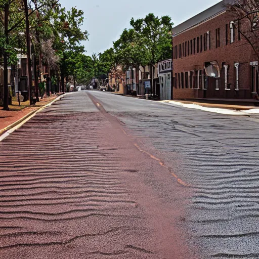 Prompt: Southern us street, heat ripples, brown colors, light haze, 500mm f 8