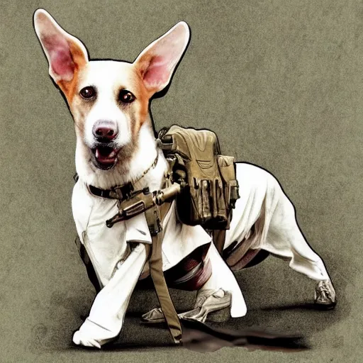 Prompt: A dog wearing military clothing holding an AK-47, digital art, high quality, high detail - n 4